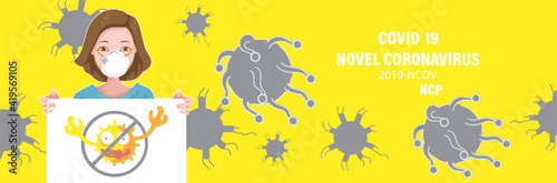 Prevent Novel Coronavirus. 2019-nCoV. Virus Covid 19-NCP. Coronavirus nCoV. Corona virus mutation. Novel Coronavirus or virus cells. Horizontal banner for website.