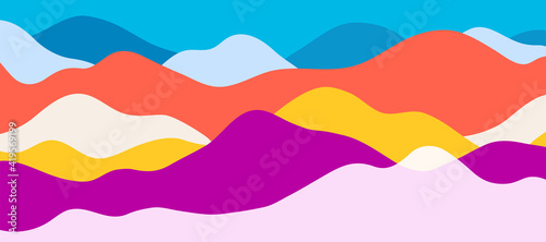Multicolor mountains, translucent waves, abstract color glass shapes, modern background, bright landscape, vector design Illustration for you project
