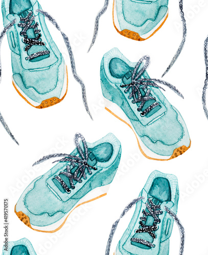 seamless pattern Sports shoes watercolor style illustration isolated on white background