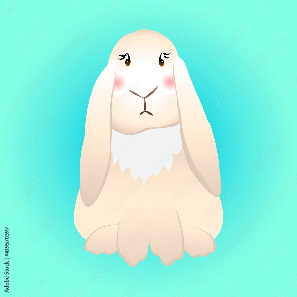 Cute character bunny rabbit on a blue background. Stock Vector | Adobe ...