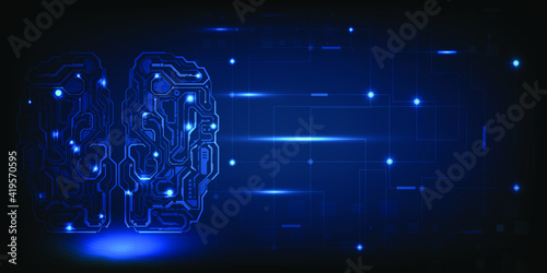 Artificial intelligence computing data process by digital brain blue futuristic technology.Vector illustrations.