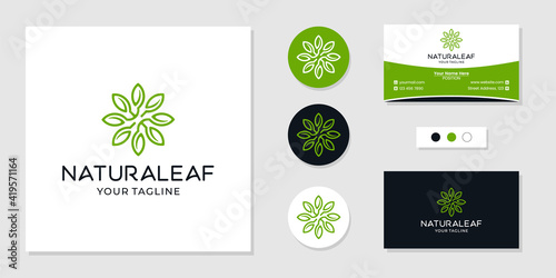 Natural leaf logo and business card design template inspiration