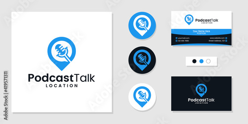 Podcast talk icon with location logo and business card design template inspiration