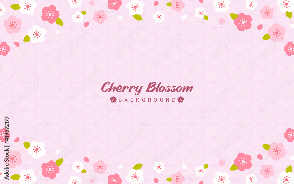 Cherry Blossom background vector illustration. Sakura frame on pink geometric pattern background, flat design Cherry Blossom background vector illustration. Sakura frame on pink geometric pattern background, flat design