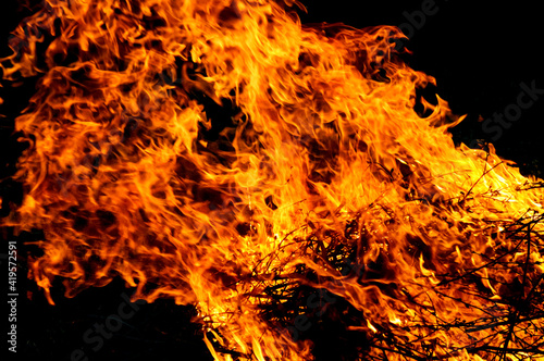 close-up - big hot and dangerous fire, orange flame