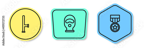 Set line Police rubber baton, Balaclava and Military reward medal. Colored shapes. Vector.