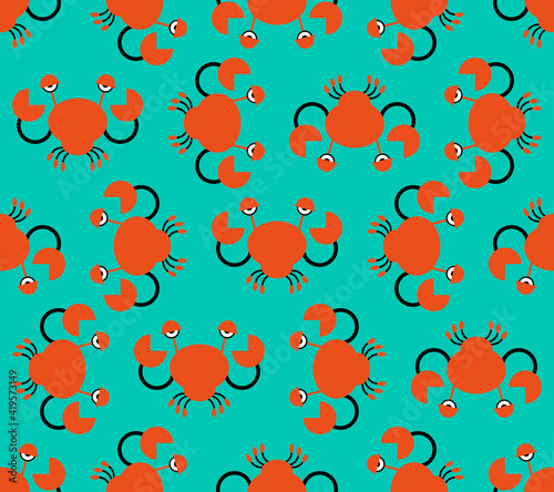 Crab cartoon pattern seamless. sea crayfish background. vector texture