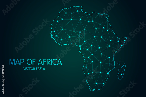 Map of Africa - With glowing point and lines scales on The dark gradient background  3D mesh polygonal network connections. Vector illustration Eps10.