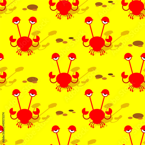 Crab cartoon pattern seamless. sea crayfish background. vector texture