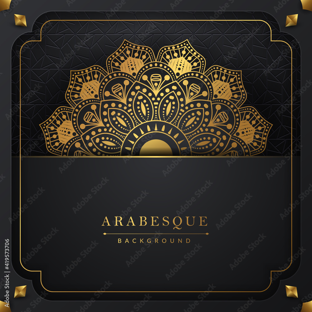 Luxury golden arabesque background with arabic islamic decorative style mandala for print, web, poster, stationary, cover, brochure, flyer, banner, template