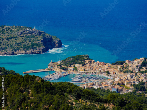 ses barques, a bar with spectacular panoramic view onto the port of Soller on the balearic island of Mallorca in the tramuntana region in the country of spain
