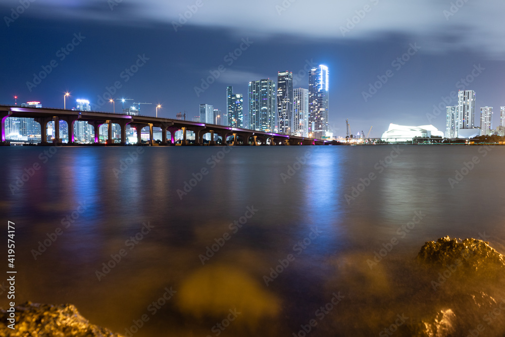 miami city skyline at night waterfront