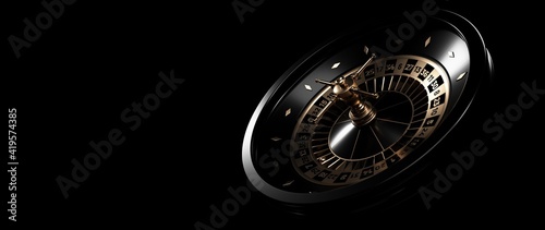 Modern Black And Golden Roulette Wheel. Casino Gambling Concept - 3D Illustration