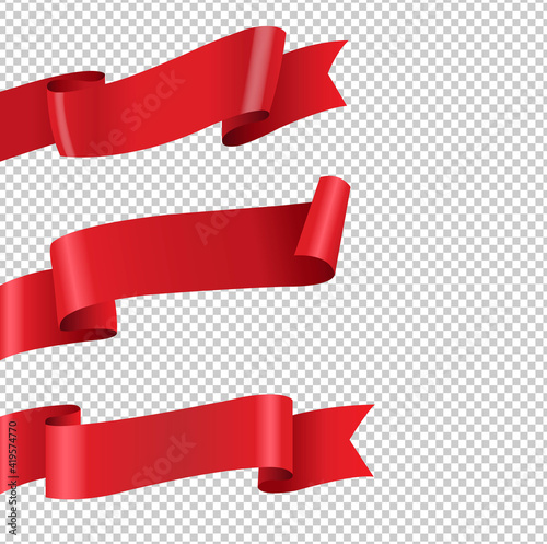 Red Ribbon Big Set Isolated Transparent Background With Gradient Mesh, Vector Illustration