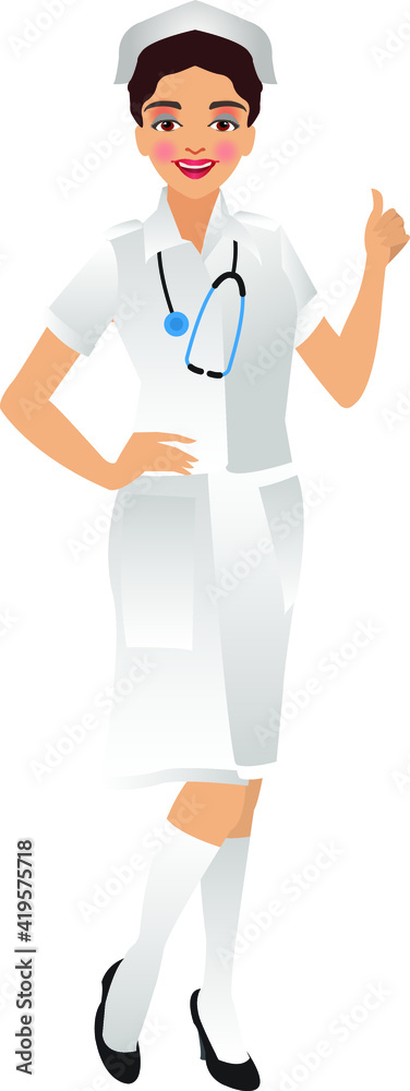 Indian, Pakistani, Asian female nurse, in uniform. Isolated vector illustration.