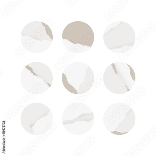 Instagram social media highlight icons. nude color minimal vector circle round shapes in ripped paper and marble pattern texture.