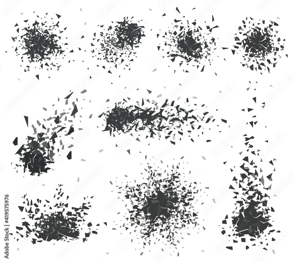 Bursed Shape Abstract shattered elements. Explosion broken shapes, sharp edges ...