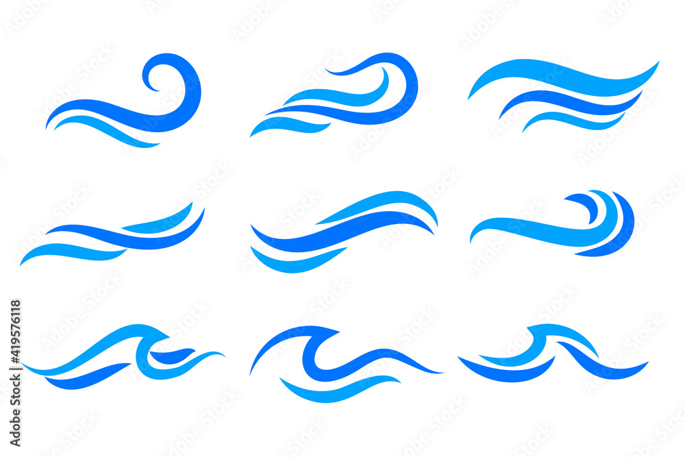 waves logo concept abstract set of nine waves logo concept abstract set of nine