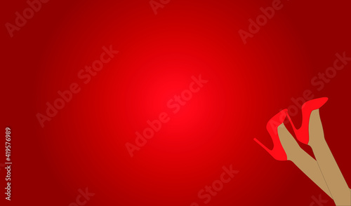 vector banner with two female legs. flat poster image with female legs in red shoes.