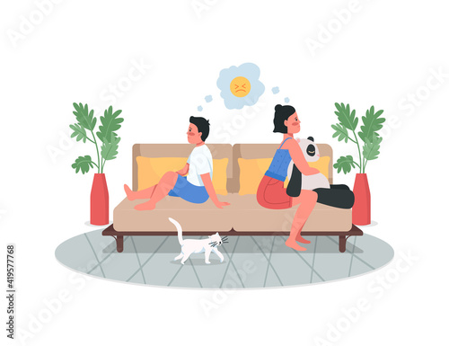 Upset siblings flat color vector detailed characters. Sad girl and boy. Sister and brother quarrel. Problem at home. Family conflict isolated cartoon illustration for web graphic design and animation