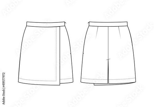 Fashion technical drawing of skirt shorts