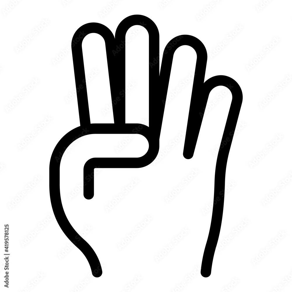 Hand gesture four fingers icon. Outline Hand gesture four fingers vector icon for web design