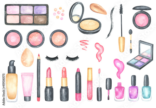 Watercolor Cosmetics Illustration Set