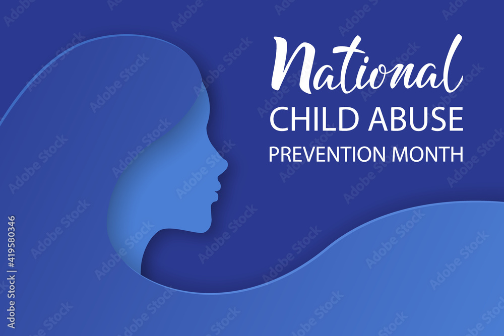 National Child Abuse Prevention Month. Stop child violence. Children protection and safety month. Girl silhouette with text inscription. Template for banner, card, poster. Vector illustration.