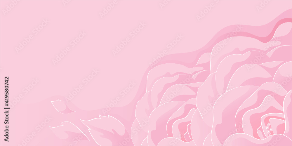 Pink roses, paper-cut style background, gentle and sweet feelings.