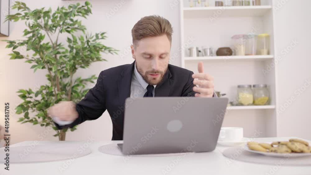 Hyperactive child disturbing working dad during online meeting at home, behavior Hyperactive child disturbing working dad during online meeting at home, behavior