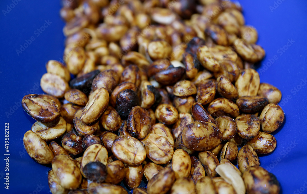 Closeup of Heap of Yellow Honey Process Coffee Beans Closeup of Heap of Yellow Honey Process Coffee Beans