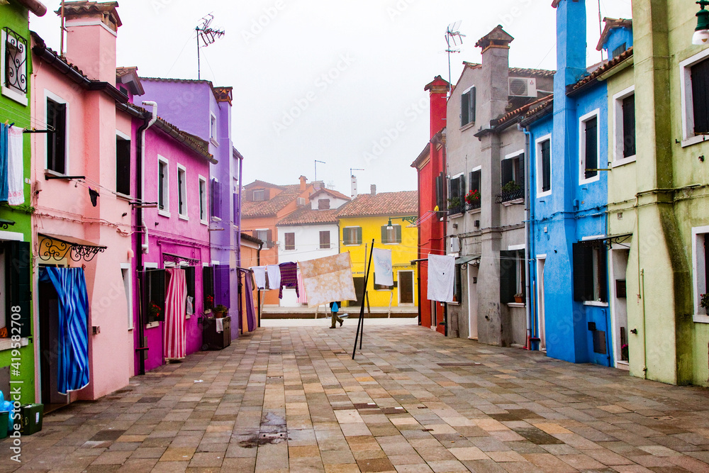 traditional colored houses in Burano, Venice, Italy