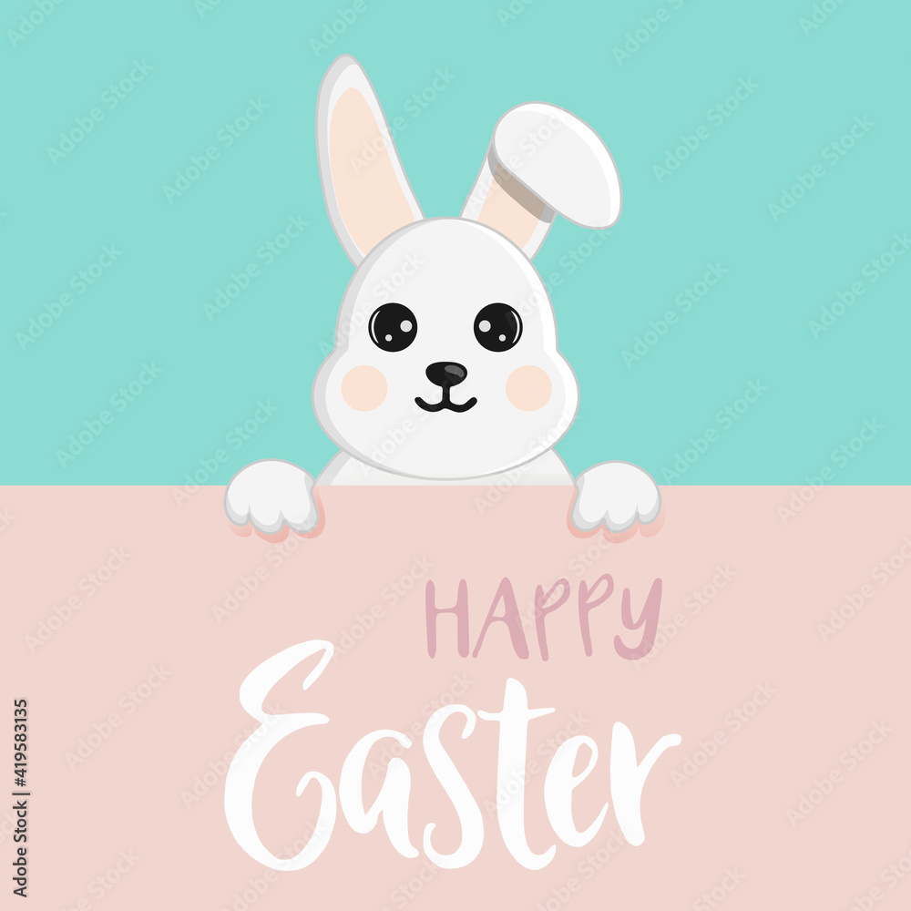 Cute little easter bunny. Character in cartoon style. Happy Easter greeting card Cute little easter bunny. Character in cartoon style. Happy Easter greeting card