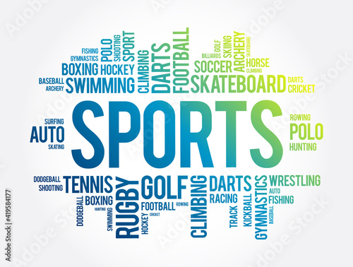 Sports word cloud collage, hobbies and leisure concept background