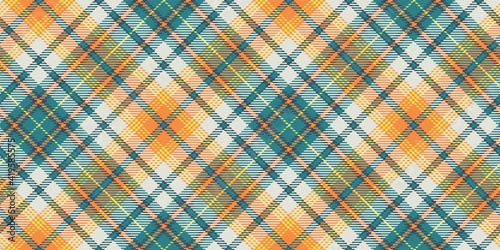 marine green and orange main color gingham checkered repeatable diagonal fabric texture with yellow threads for plaid, tablecloths, shirts, tartan, clothes, dresses, bedding, blankets