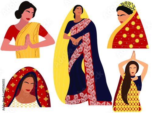 The illustration shows Indian girls in national costumes.