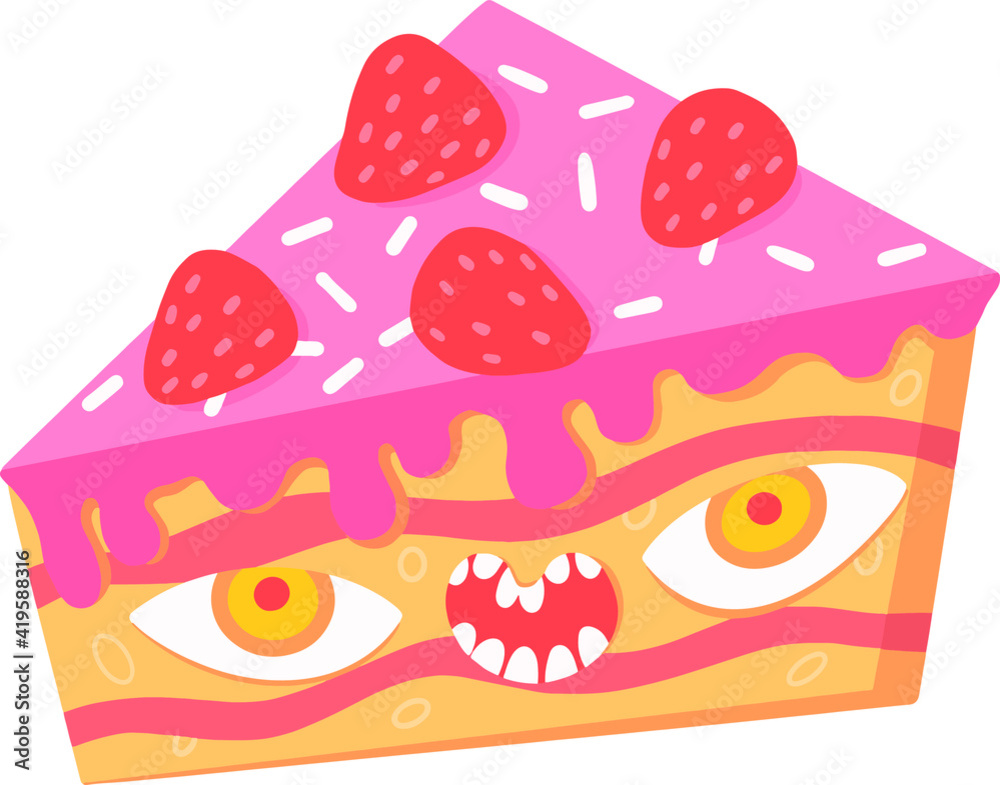 Vector image. Cake with berries. Strawberry dessert. Cake with eyes and mouth. Pie with a face. Berry pie. Vector image. Cake with berries. Strawberry dessert. Cake with eyes and mouth. Pie with a face. Berry pie.