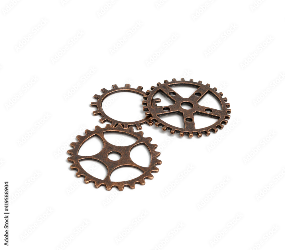 copper various cogs isolated on white background copper various cogs isolated on white background
