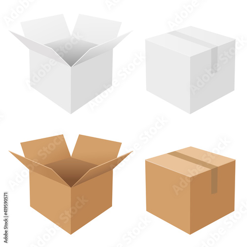 4 Boxes, Isolated On White Background, Vector Background