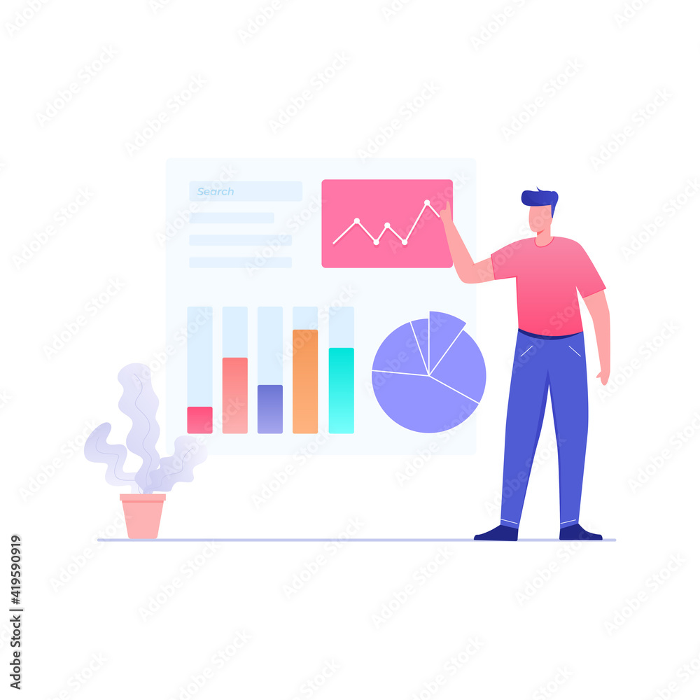 Man working on data analysis illustration. People Characters Working with Data Visualization. Man working on data analysis illustration. People Characters Working with Data Visualization.