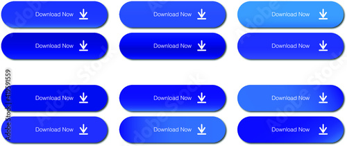 Group of download now button with shadows. Rollover icon. Website download button. Simple modern concept button for website and projects. Dark and light interface design. Click to download. Blue icons
