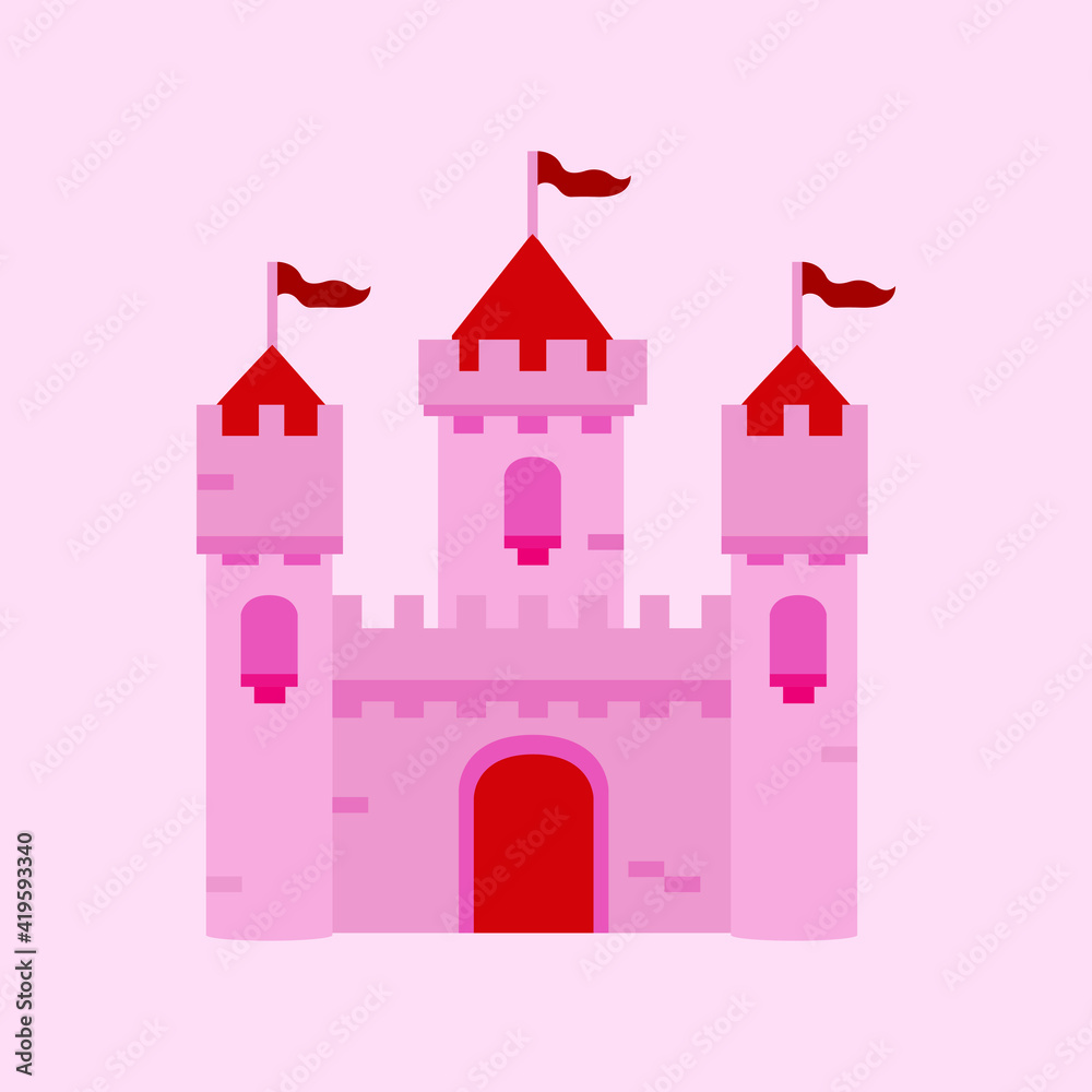 Pink medieval castle illustration vector