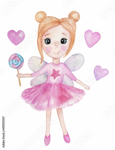 Watercolor fairy girl isolated on white