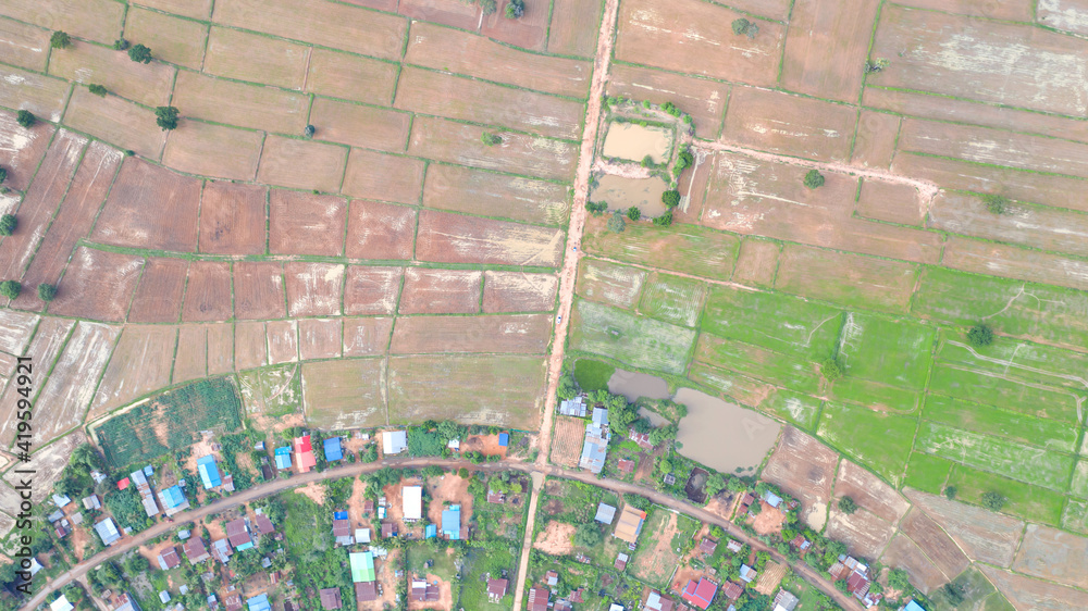 Obraz premium Aerial top view village in the countryside