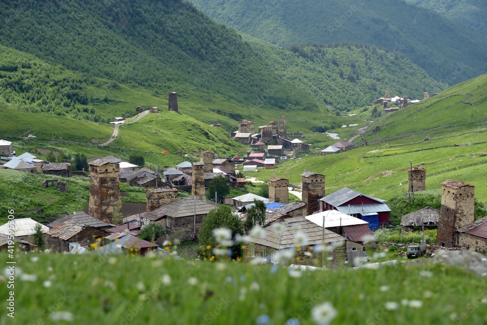 Ushguli Svan Towers in the Svaneti region, defensive stone villages in the Caucasus