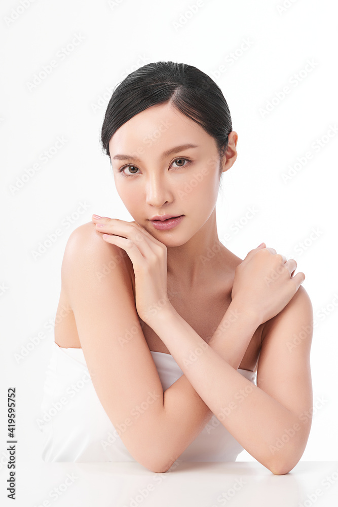Beautiful young asian woman with clean fresh skin on white background, Face care, Facial treatment, Cosmetology, beauty and spa, Asian women portrait Beautiful young asian woman with clean fresh skin on white background, Face care, Facial treatment, Cosmetology, beauty and spa, Asian women portrait