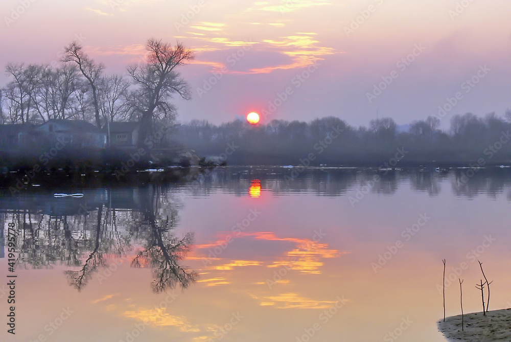 spring river at sunset