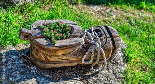 Large Wooden Shoe With Flowers photo