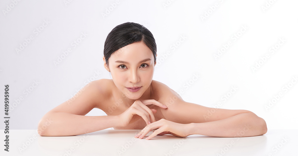 Beautiful young asian woman with clean fresh skin on white background, Face care, Facial treatment, Cosmetology, beauty and spa, Asian women portrait Beautiful young asian woman with clean fresh skin on white background, Face care, Facial treatment, Cosmetology, beauty and spa, Asian women portrait