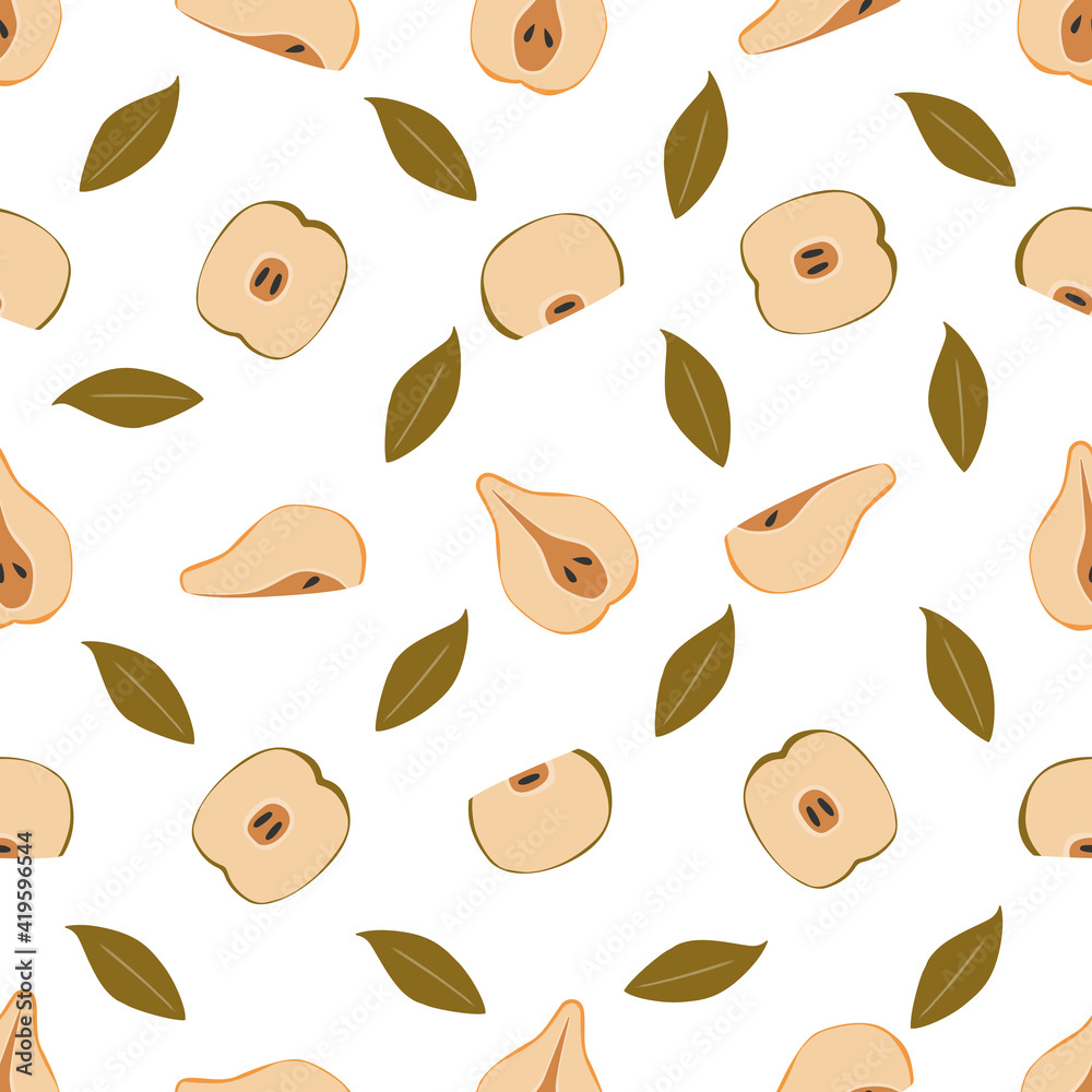 Apples and pears - seamless pattern. Fruit textile pattern.Botanical wrapping paper print design. Apples and pears - seamless pattern. Fruit textile pattern.Botanical wrapping paper print design.